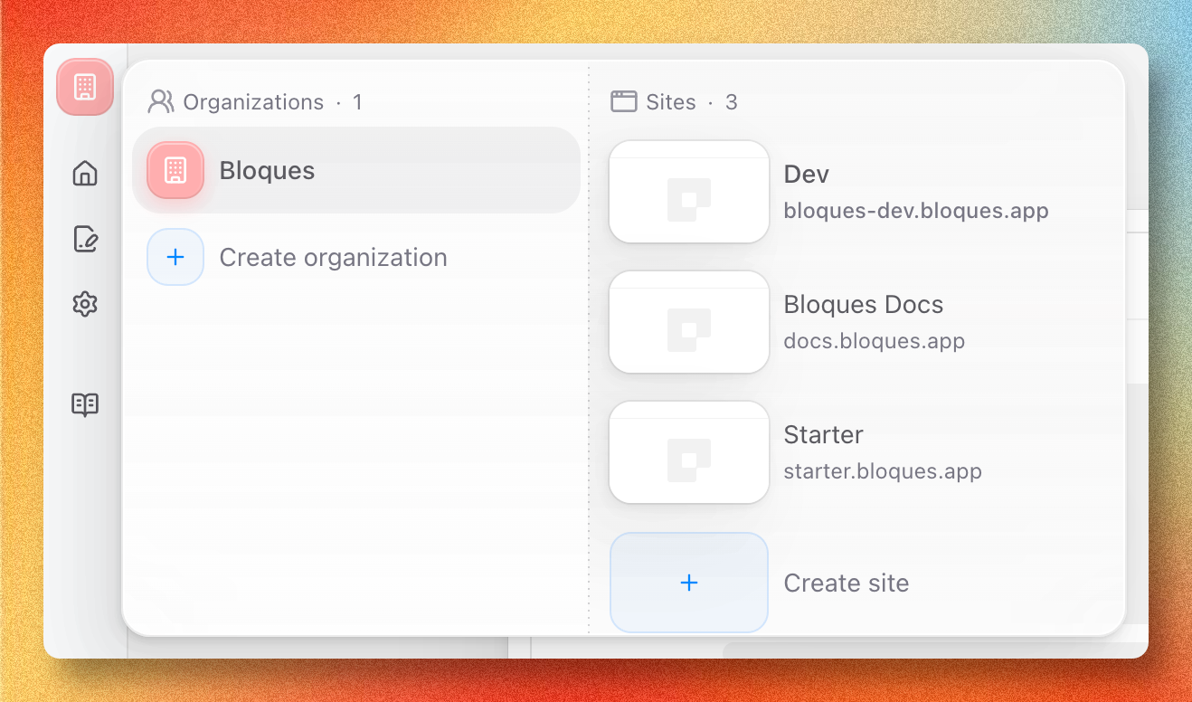 Organization dropdown for switching between organizations