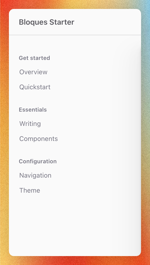 Sidebar showing navigation groups and pages